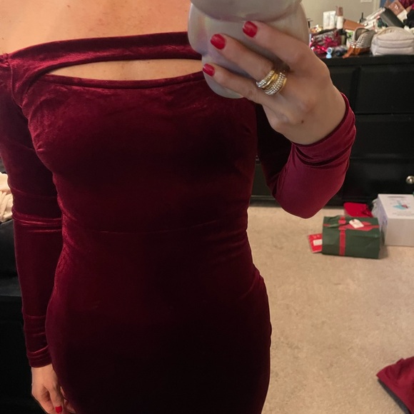 Windsor Burgundy Strapless Velvet Dress - Picture 3 of 8